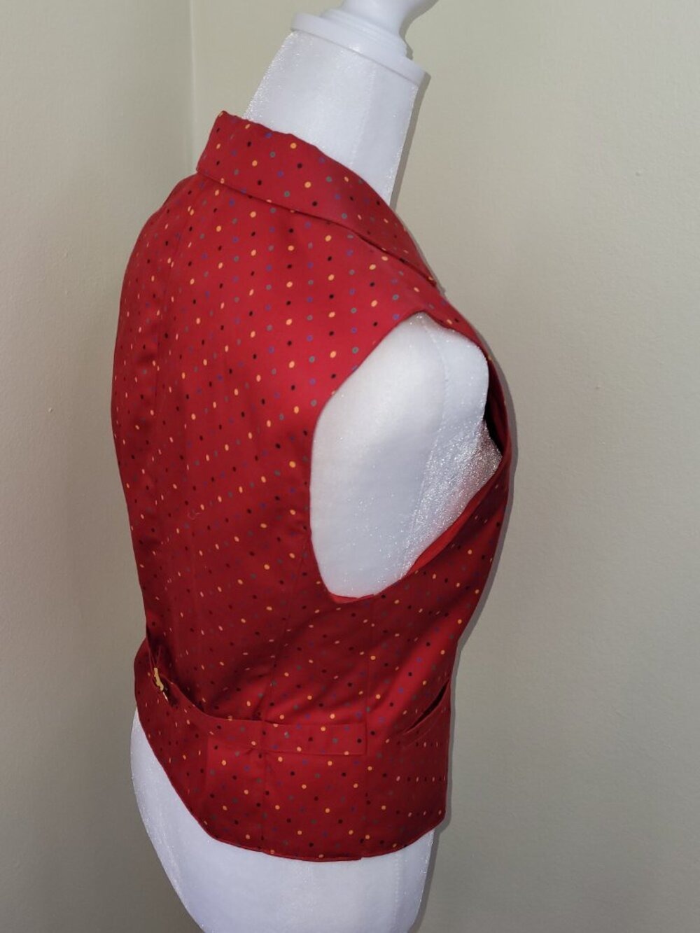 Lizsport Vintage Red Multicolored Dot Vest Collared With Gold Buttons Size 4P - Picture 6 of 11